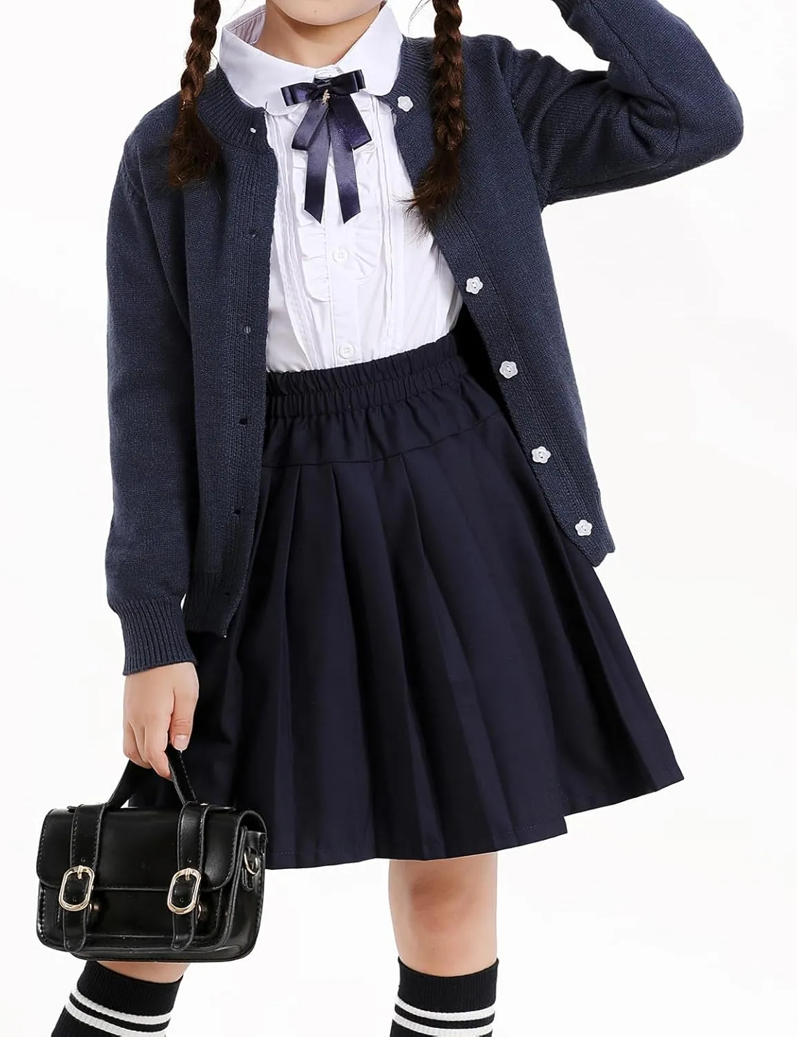 Girls Cardigan Sweater School Uniforms Toddler Long Sleeve Button Knit Solid Sweaters Tops