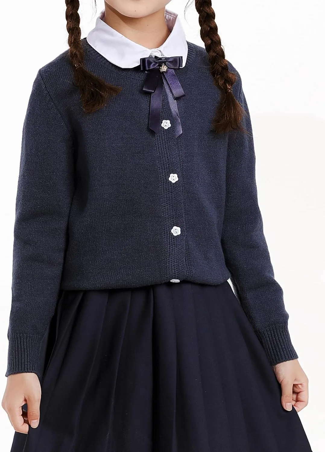 Girls Cardigan Sweater School Uniforms Toddler Long Sleeve Button Knit Solid Sweaters Tops