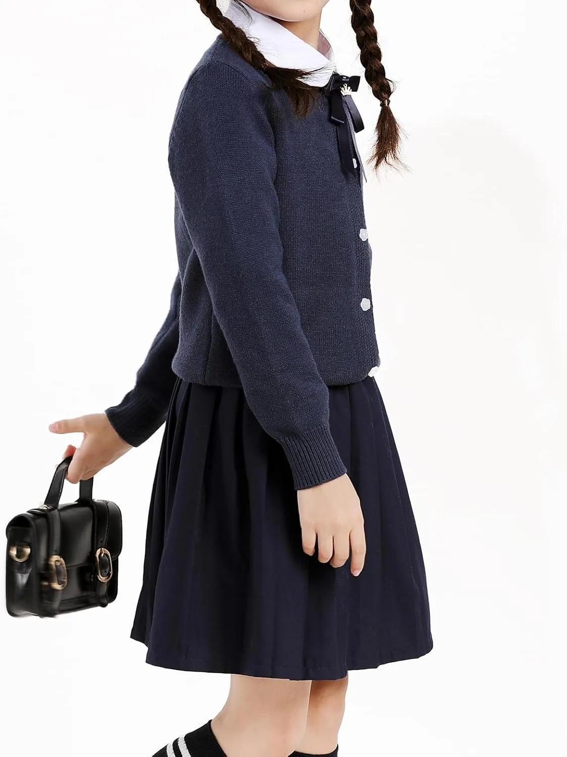 Girls Cardigan Sweater School Uniforms Toddler Long Sleeve Button Knit Solid Sweaters Tops