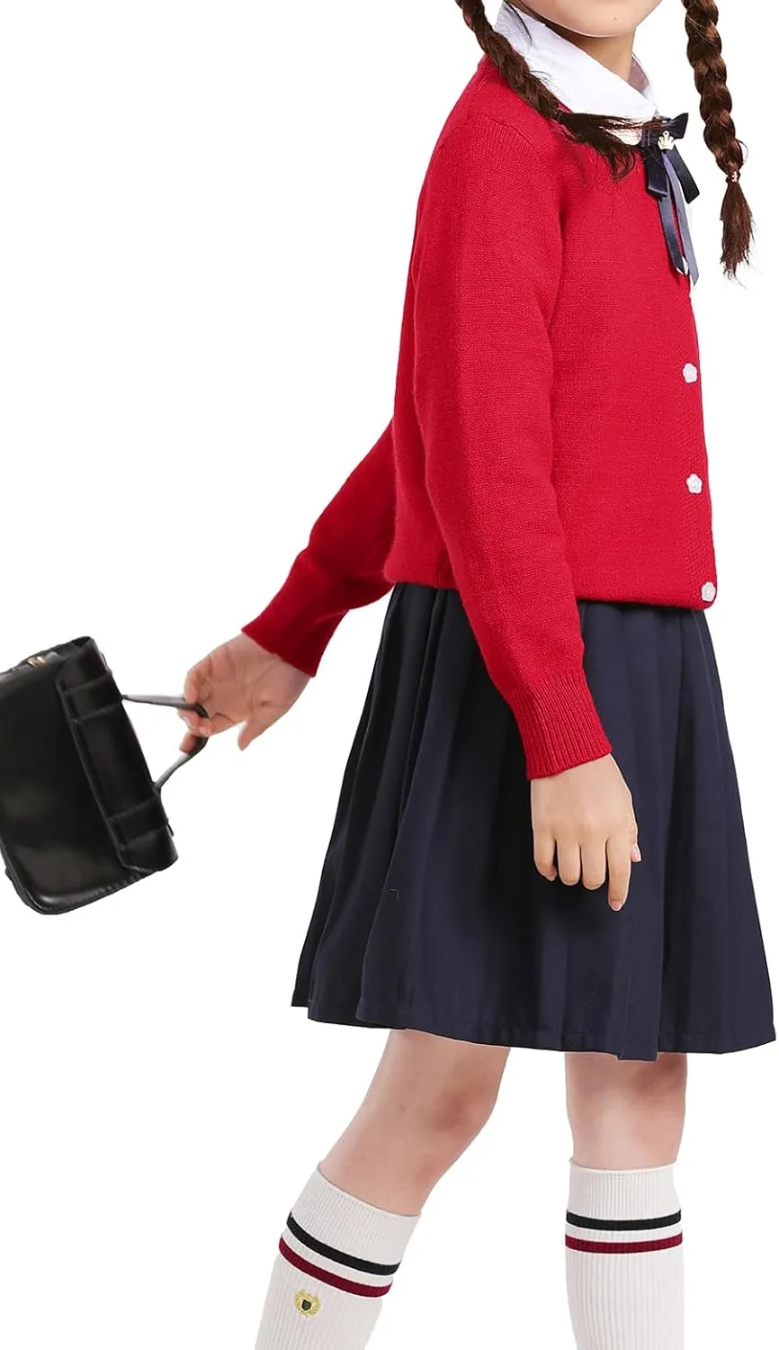 Girls Cardigan Sweater School Uniforms Toddler Long Sleeve Button Knit Solid Sweaters Tops