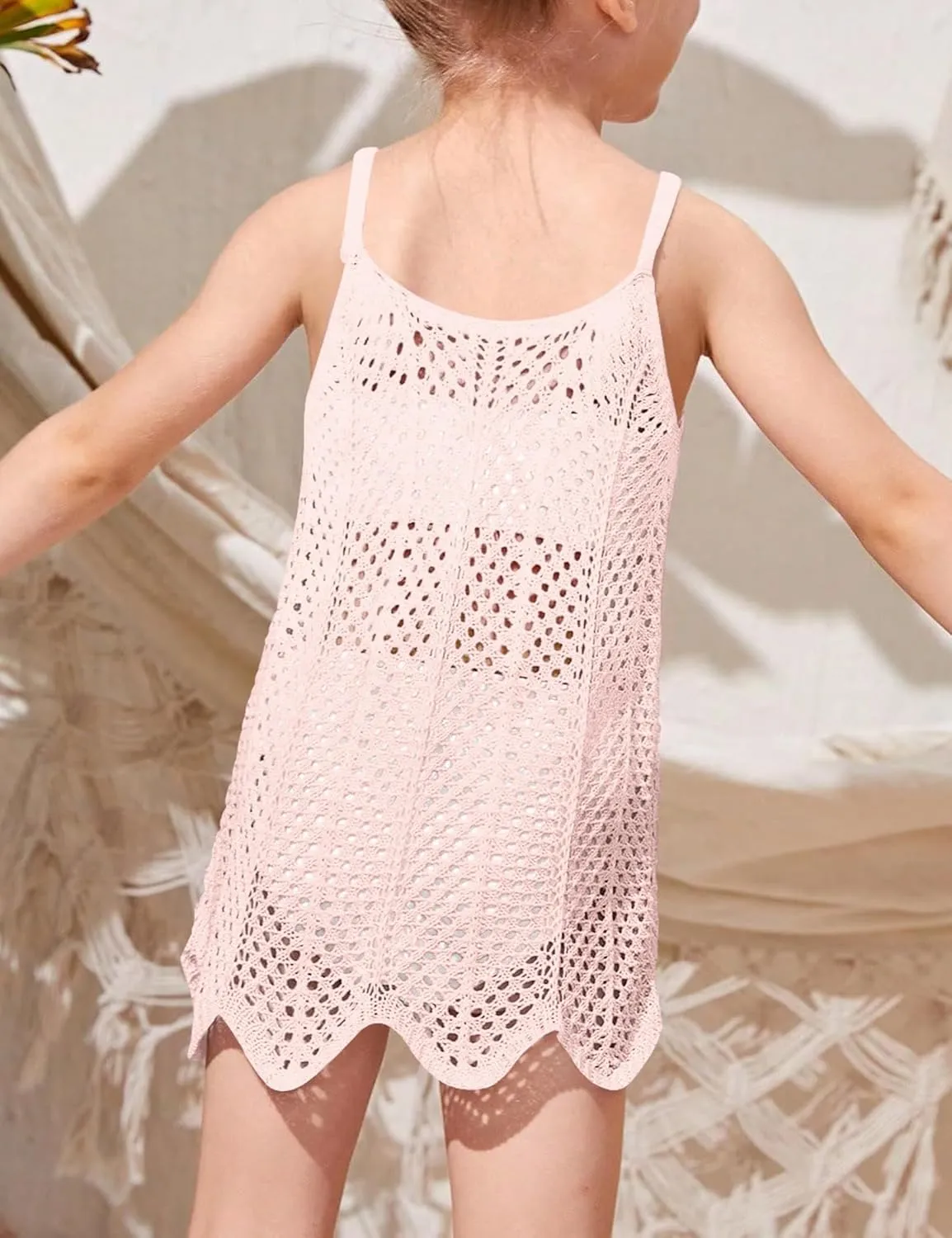 Girl's Cover up Short Beach Cami Dress Strap Cable Knit Swimsuit Bikini Cover Up