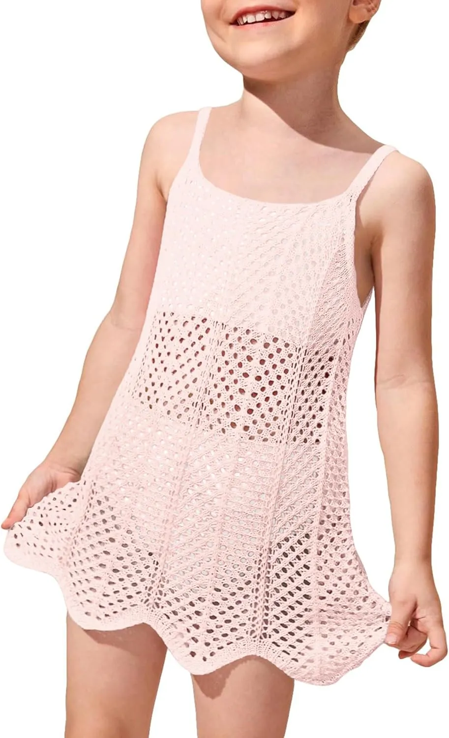 Girl's Cover up Short Beach Cami Dress Strap Cable Knit Swimsuit Bikini Cover Up
