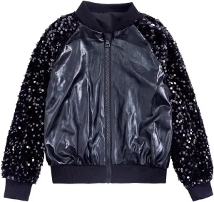 Girls Velvet Sequin Jackets Bomber Kids Sparkle Outwear Toddler Boys Glitter Sleeve Shiny Metallic Coat Birthday