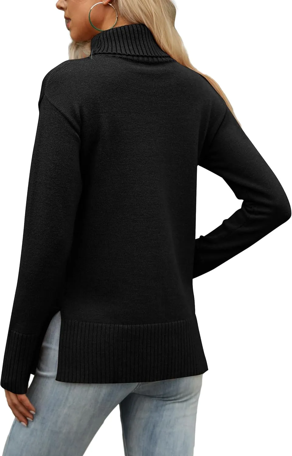 Glanzition Sweaters for Women Turtleneck Side Split Oversized Pullover Tops