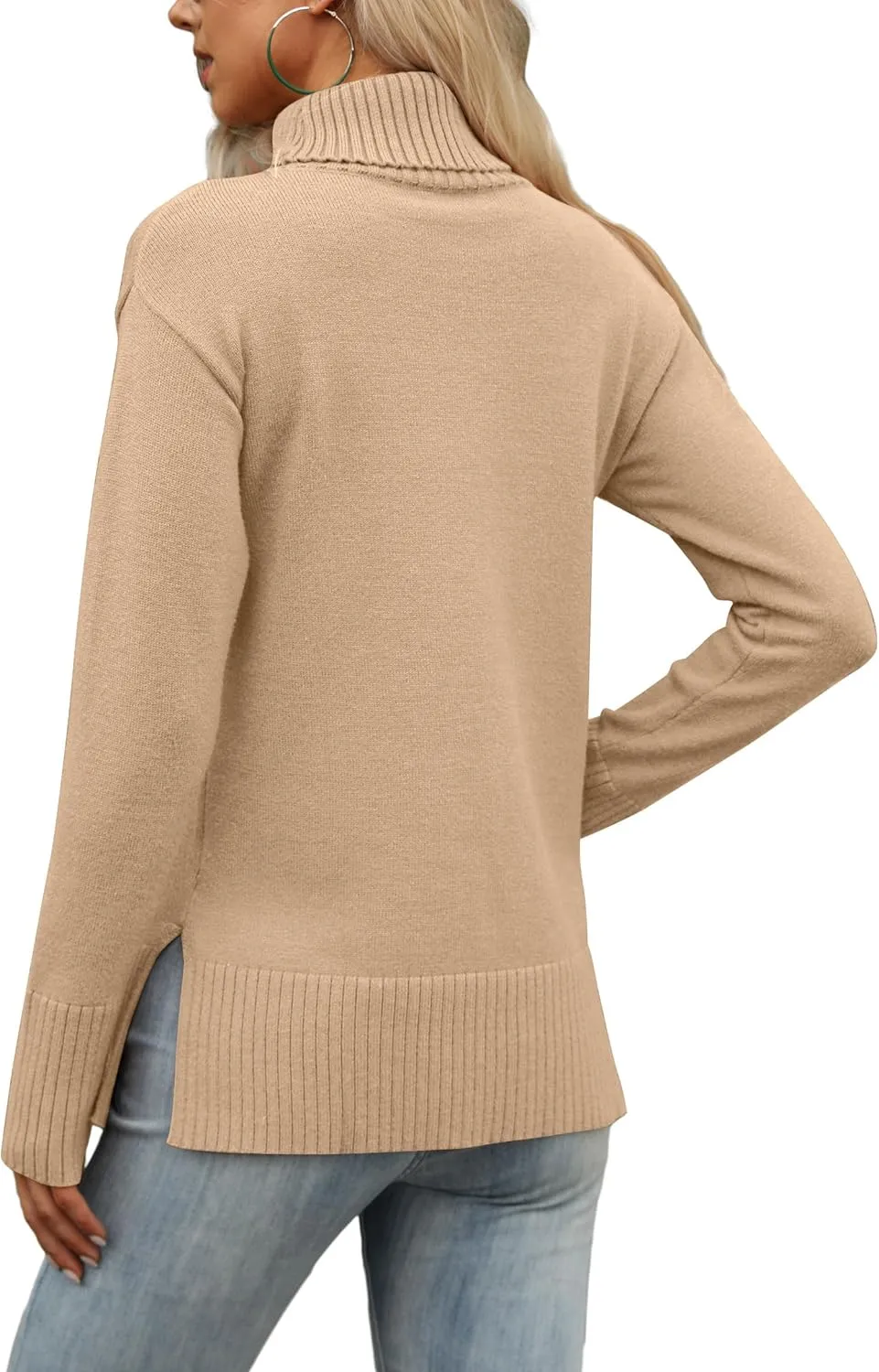 Glanzition Sweaters for Women Turtleneck Side Split Oversized Pullover Tops
