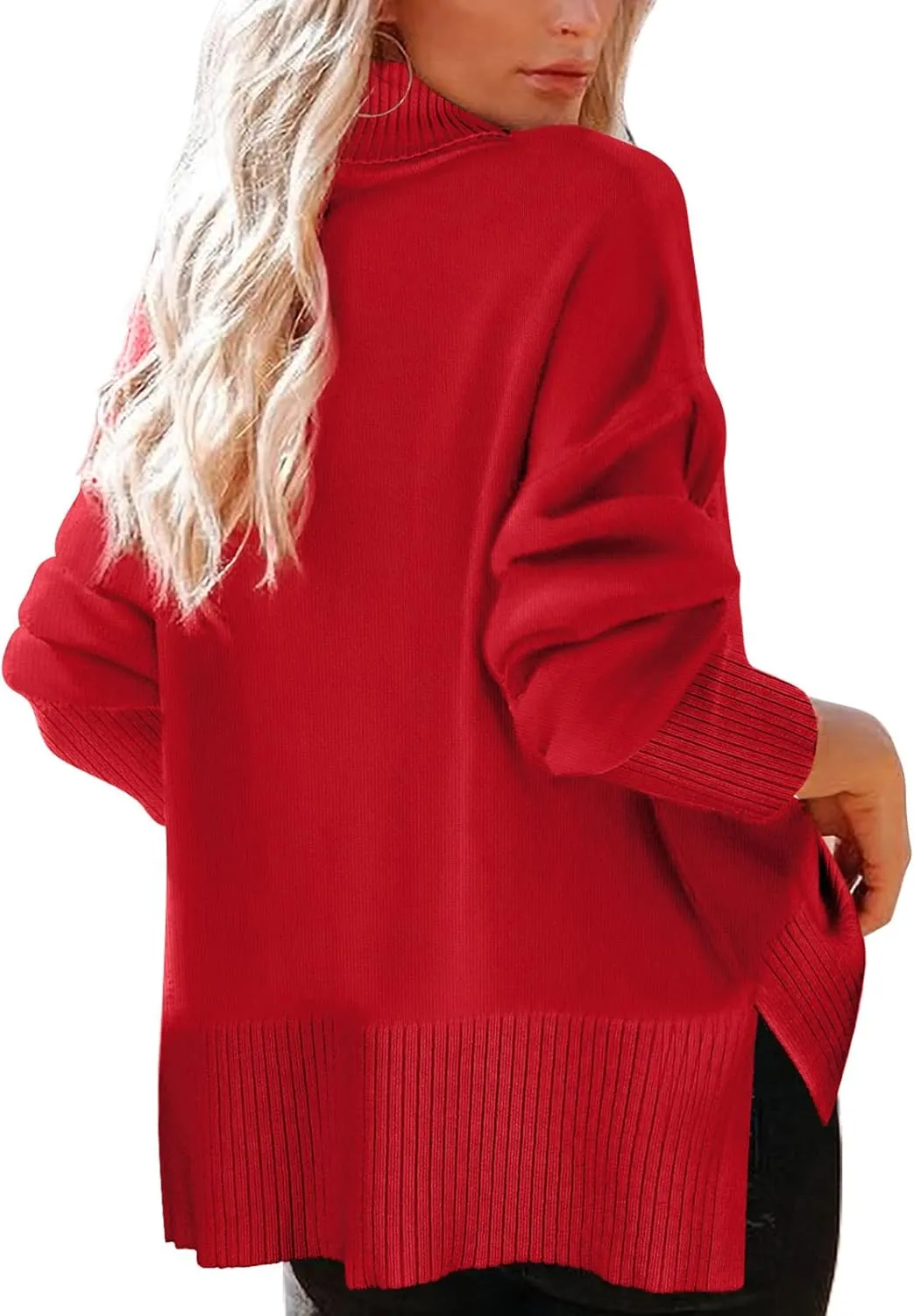 Glanzition Sweaters for Women Turtleneck Side Split Oversized Pullover Tops