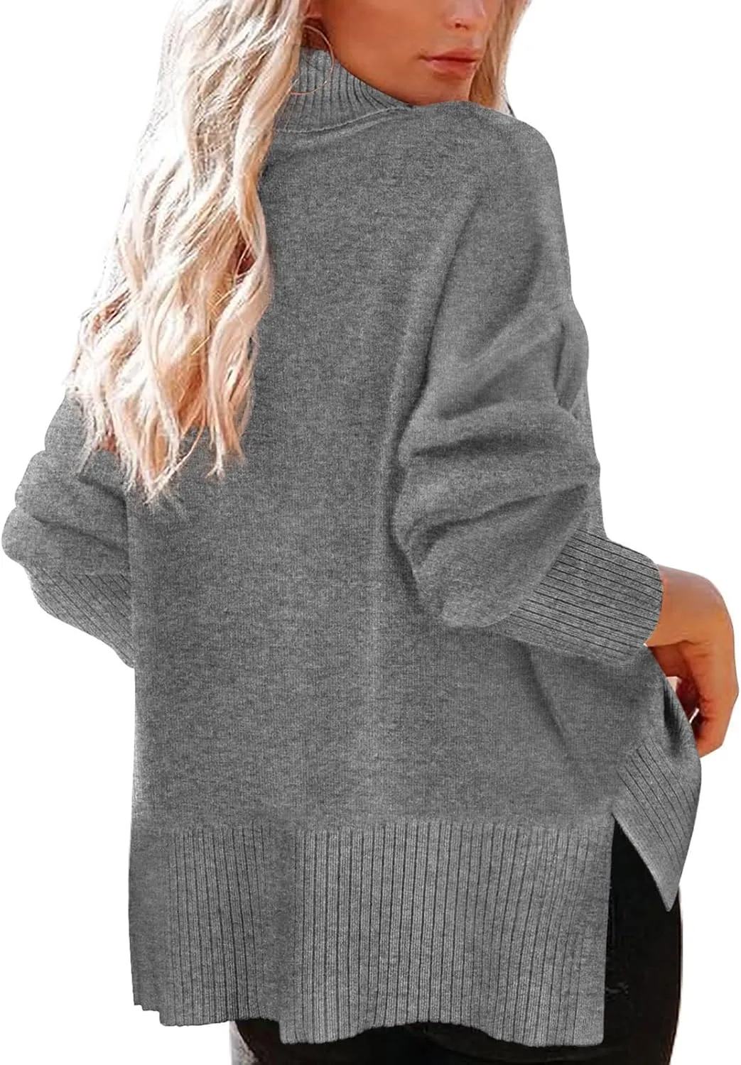 Glanzition Sweaters for Women Turtleneck Side Split Oversized Pullover Tops
