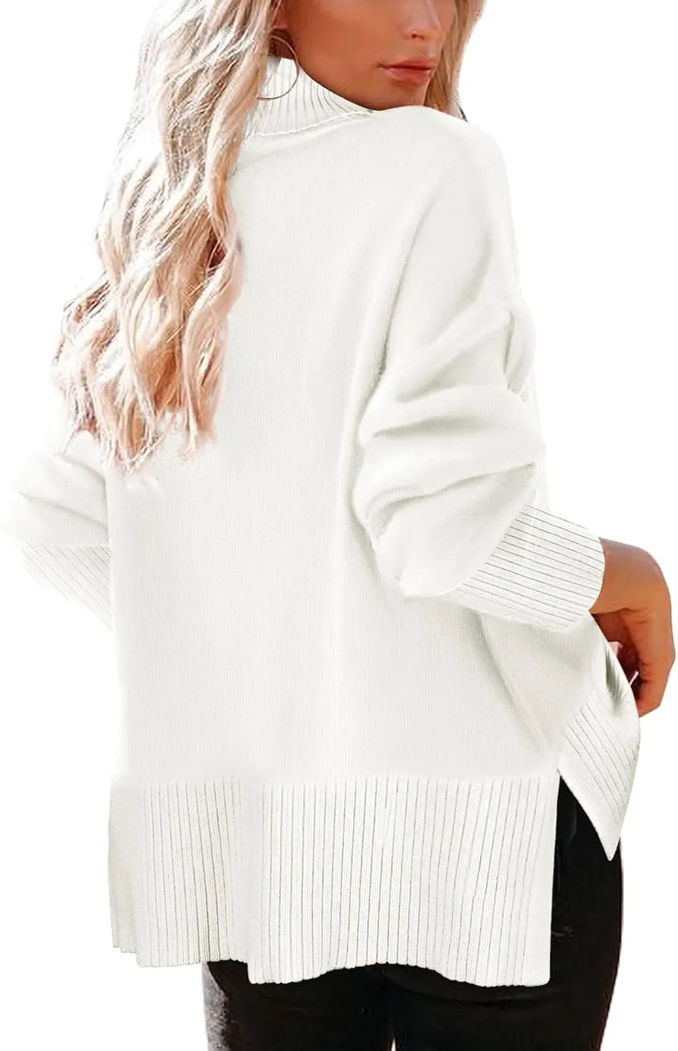 Glanzition Sweaters for Women Turtleneck Side Split Oversized Pullover Tops