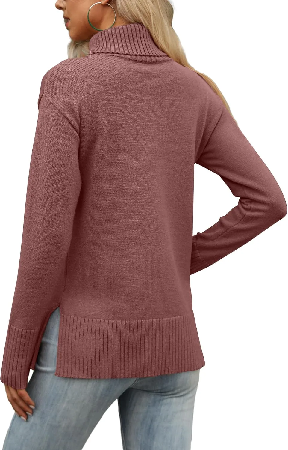 Glanzition Sweaters for Women Turtleneck Side Split Oversized Pullover Tops