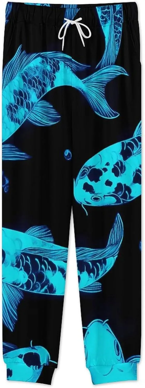 Glow in The Dark Fish Soft Mens Pajamas Set Round Neck Pullover Long Sleeve And Pants Loungewear 2 Piece Pjs Set