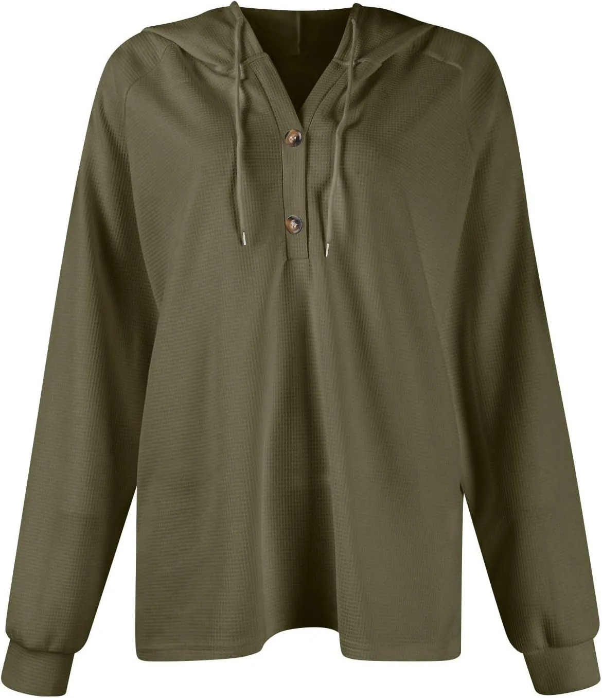 GOFULY Hoodies For Women Trendy Button Henley V-Neck Sweatshirt Waffle Drawstring Hoodie Fall Solid Long Sleeve Pullover