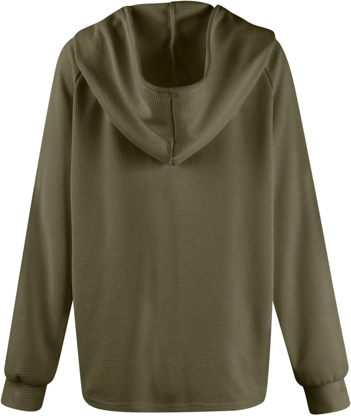 GOFULY Hoodies For Women Trendy Button Henley V-Neck Sweatshirt Waffle Drawstring Hoodie Fall Solid Long Sleeve Pullover