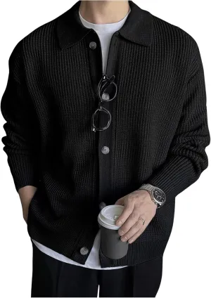 GORGLITTER Men's Cardigan Sweater Knit Collar Neck Button up Sweaters