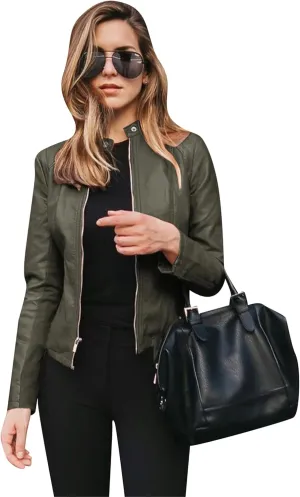 GORIFE Womens Faux Fur Leather Jackets Zip Up Trendy Short Outwear Lightweight Leather Cropped Coats