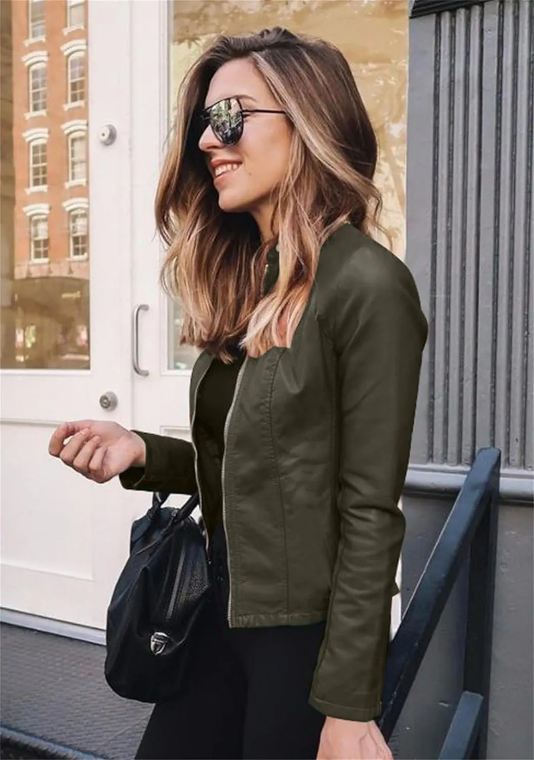 GORIFE Womens Faux Fur Leather Jackets Zip Up Trendy Short Outwear Lightweight Leather Cropped Coats