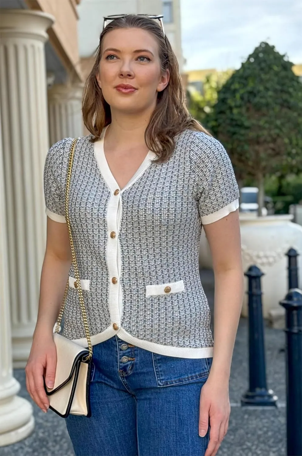 GRACE KARIN Womens Summer Cardigan Sweater 2025 Button Down Short Sleeve Cropped Lightweight V Neck Elegant Tweed Tops