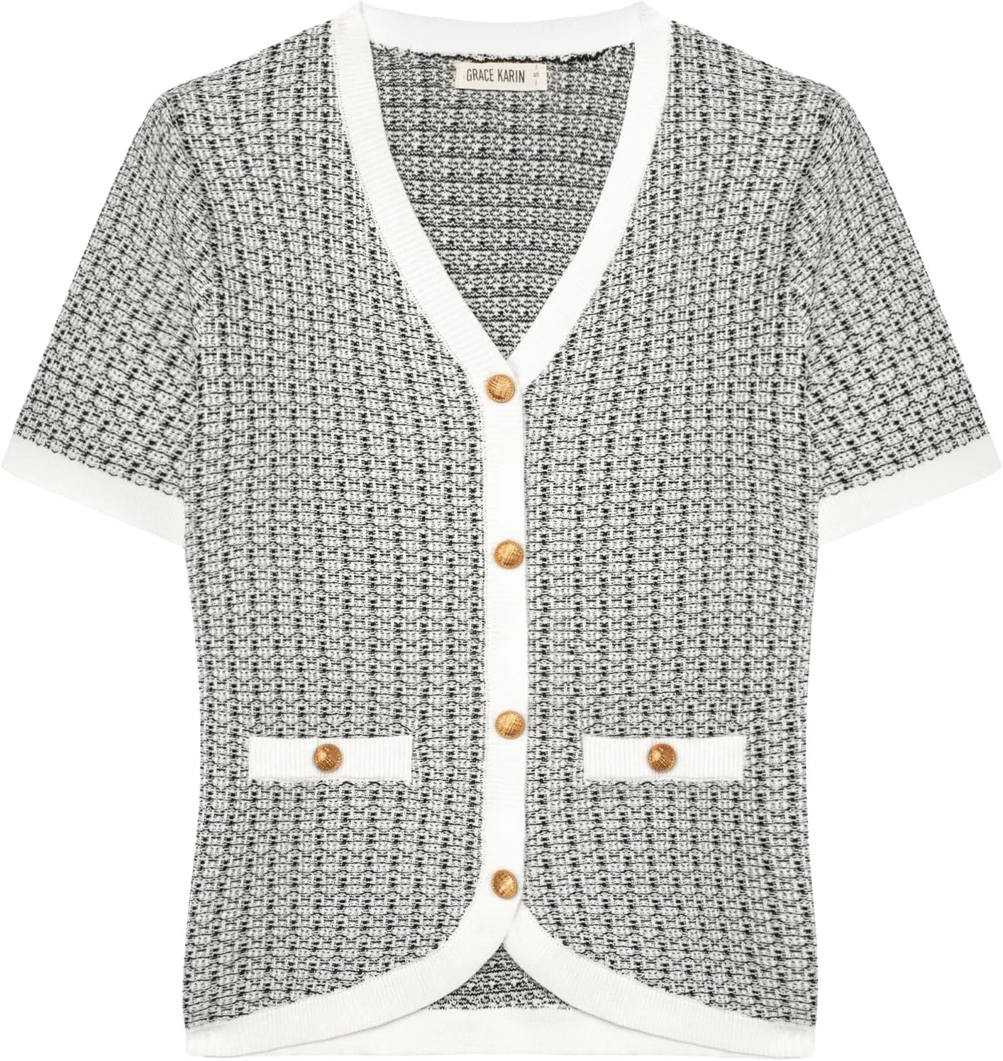 GRACE KARIN Womens Summer Cardigan Sweater 2025 Button Down Short Sleeve Cropped Lightweight V Neck Elegant Tweed Tops