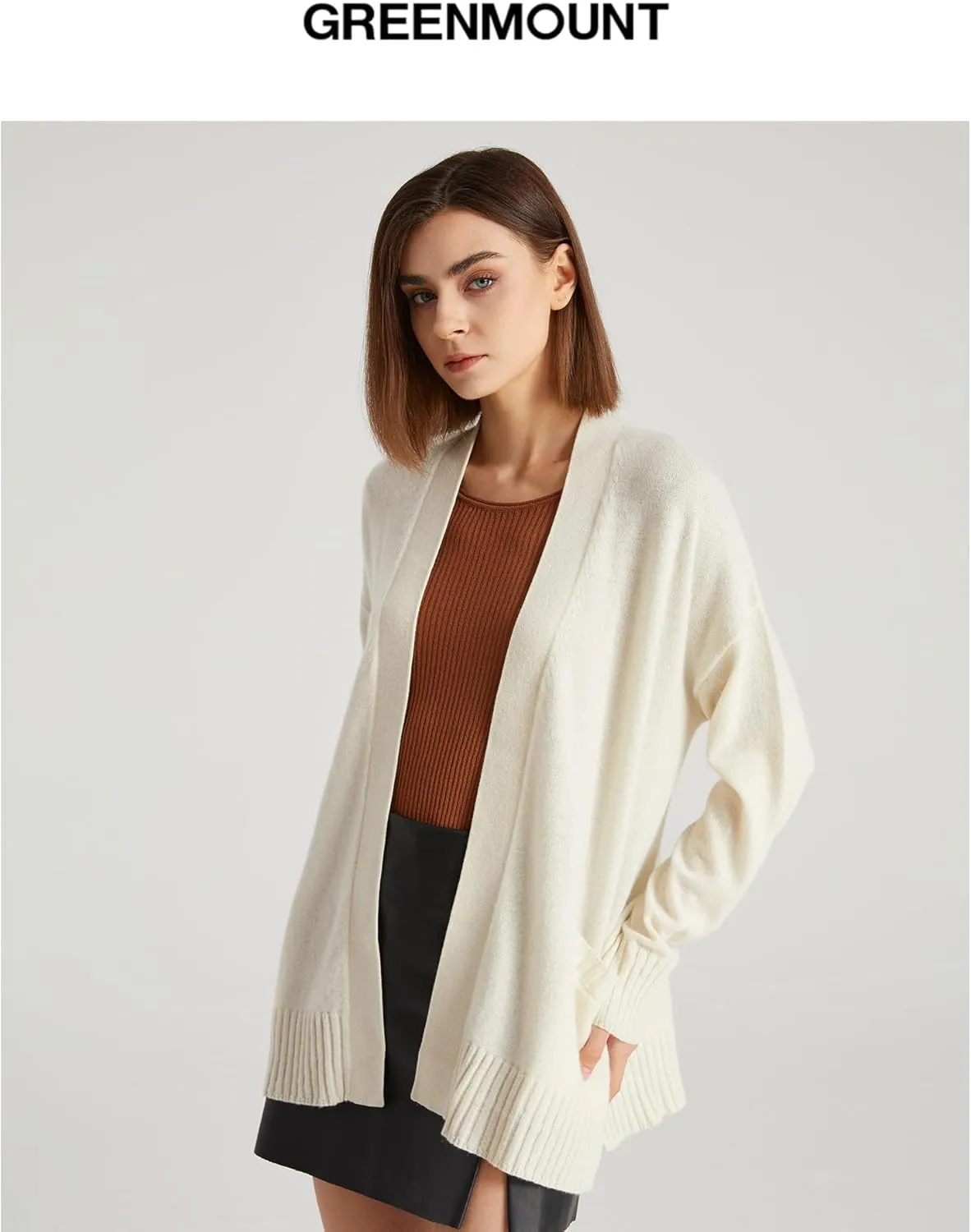 GreenMount Women's 100% Pure Cashmere Cardigan Sweater Soft and Warm Long Sleeve Oversize Loose Cardigan with Pocket