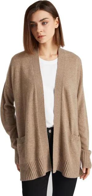 GreenMount Women's 100% Pure Cashmere Cardigan Sweater Soft and Warm Long Sleeve Oversize Loose Cardigan with Pocket