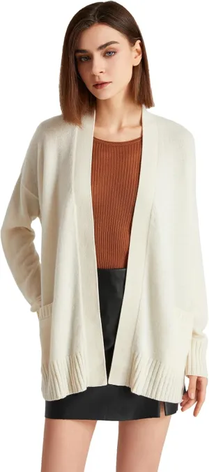 GreenMount Women's 100% Pure Cashmere Cardigan Sweater Soft and Warm Long Sleeve Oversize Loose Cardigan with Pocket
