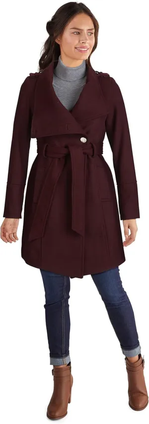 GUESS Wool Jackets for Women, Mid-Weight Coat with Adjustable Belt