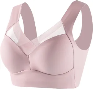 Hatmeo Posture Correcting Bras for Seniors Women Ice Silk Push Up Lysine Charm Gathering Bra Plus Size Wireless Zen Chic Bras