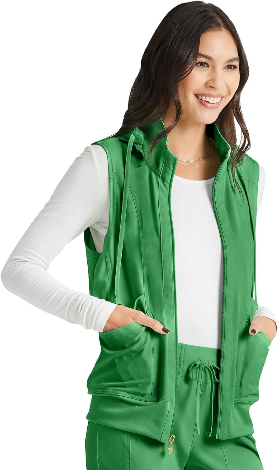 HeartSoul Zip Front Scrub Vest with Detachable Hood, Stretch Fabric HS500