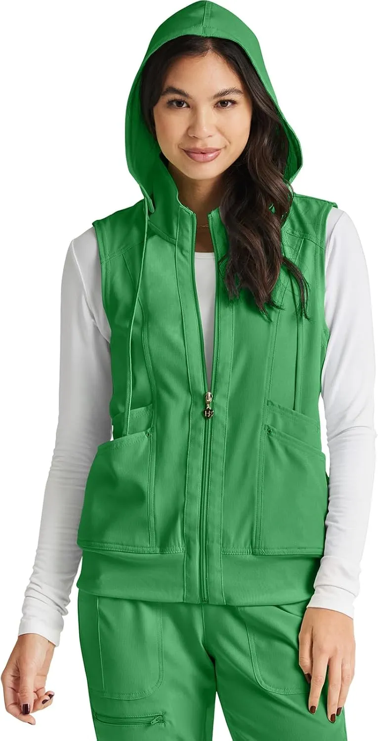 HeartSoul Zip Front Scrub Vest with Detachable Hood, Stretch Fabric HS500