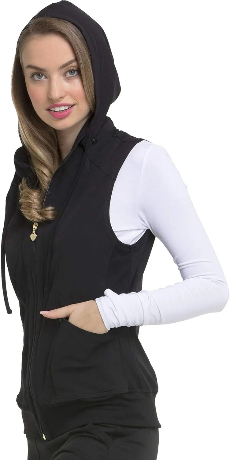 HeartSoul Zip Front Scrub Vest with Detachable Hood, Stretch Fabric HS500