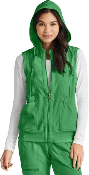 HeartSoul Zip Front Scrub Vest with Detachable Hood, Stretch Fabric HS500