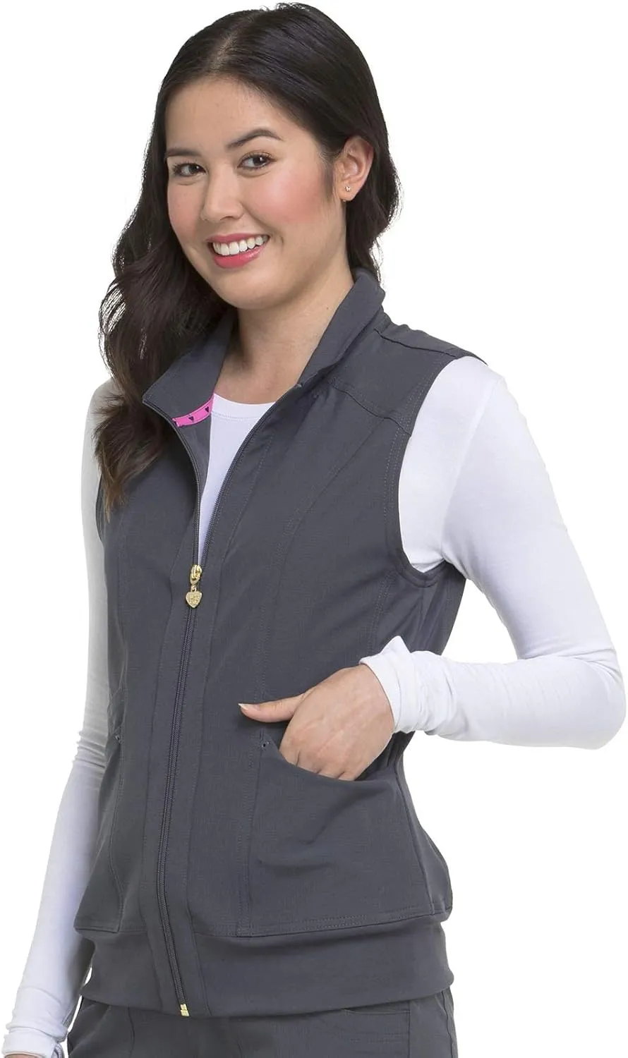 HeartSoul Zip Front Scrub Vest with Detachable Hood, Stretch Fabric HS500