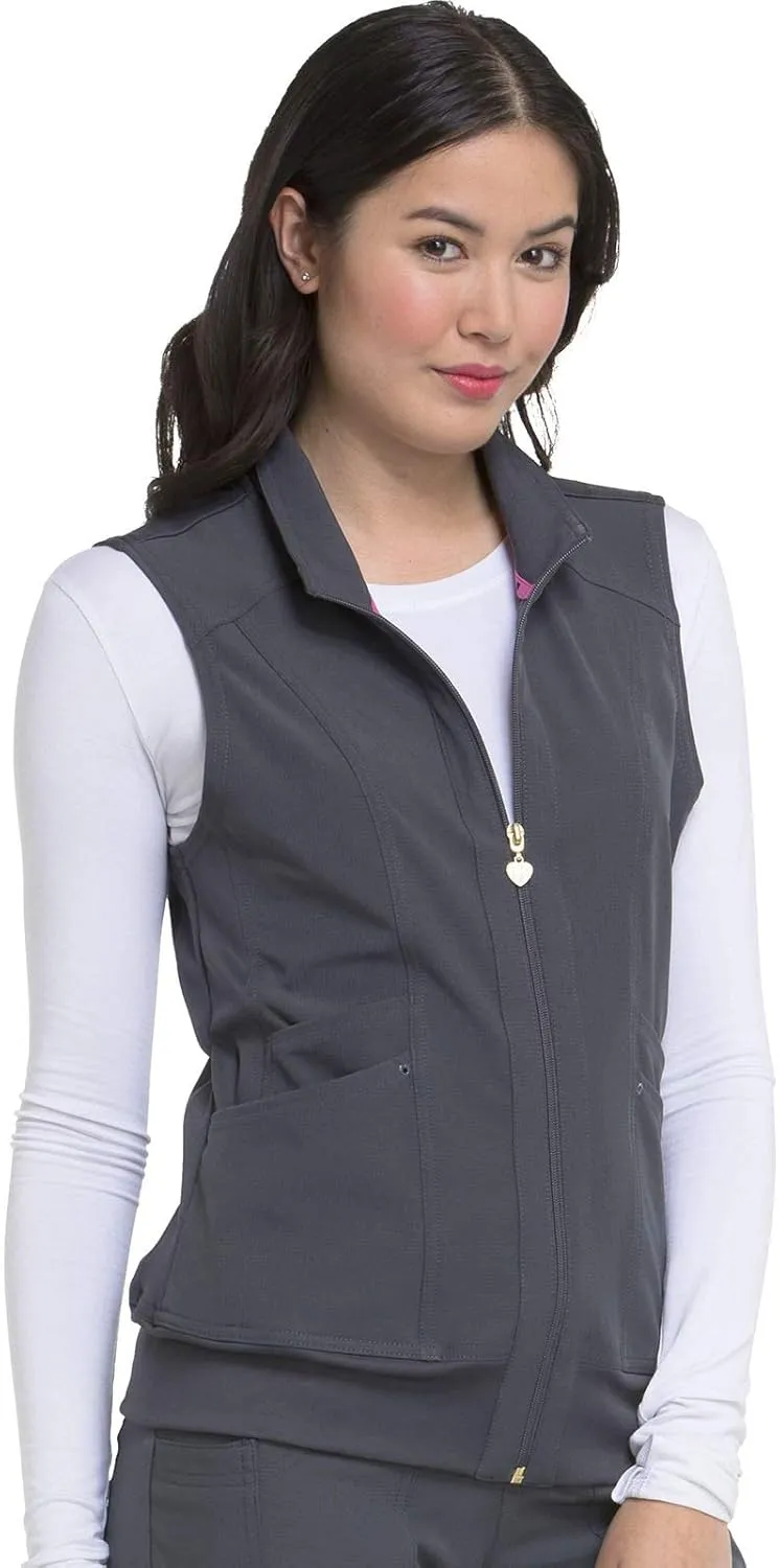 HeartSoul Zip Front Scrub Vest with Detachable Hood, Stretch Fabric HS500