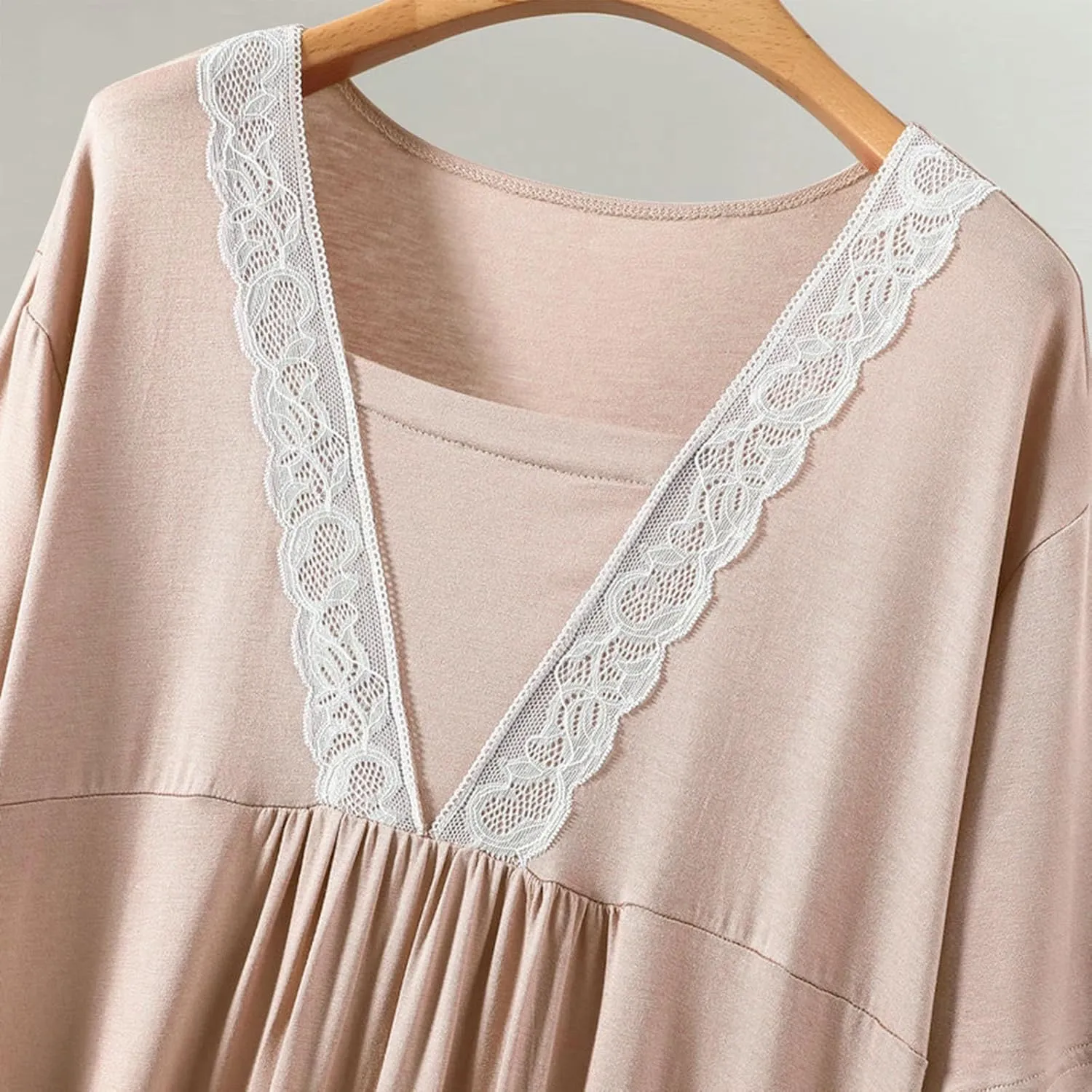 HGps8w Nightgowns for Women Lace Trim V Neck Sleepwear Casual Short Sleeve Sleepshirt Loose Comfy Modal Pajamas Dress