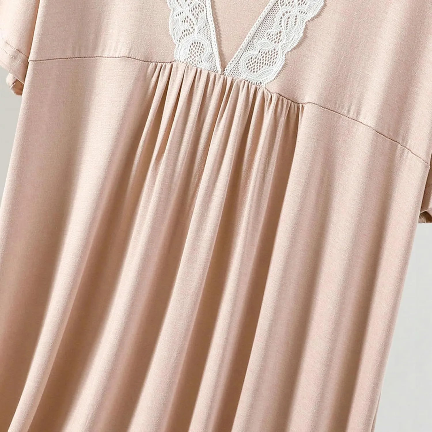 HGps8w Nightgowns for Women Lace Trim V Neck Sleepwear Casual Short Sleeve Sleepshirt Loose Comfy Modal Pajamas Dress