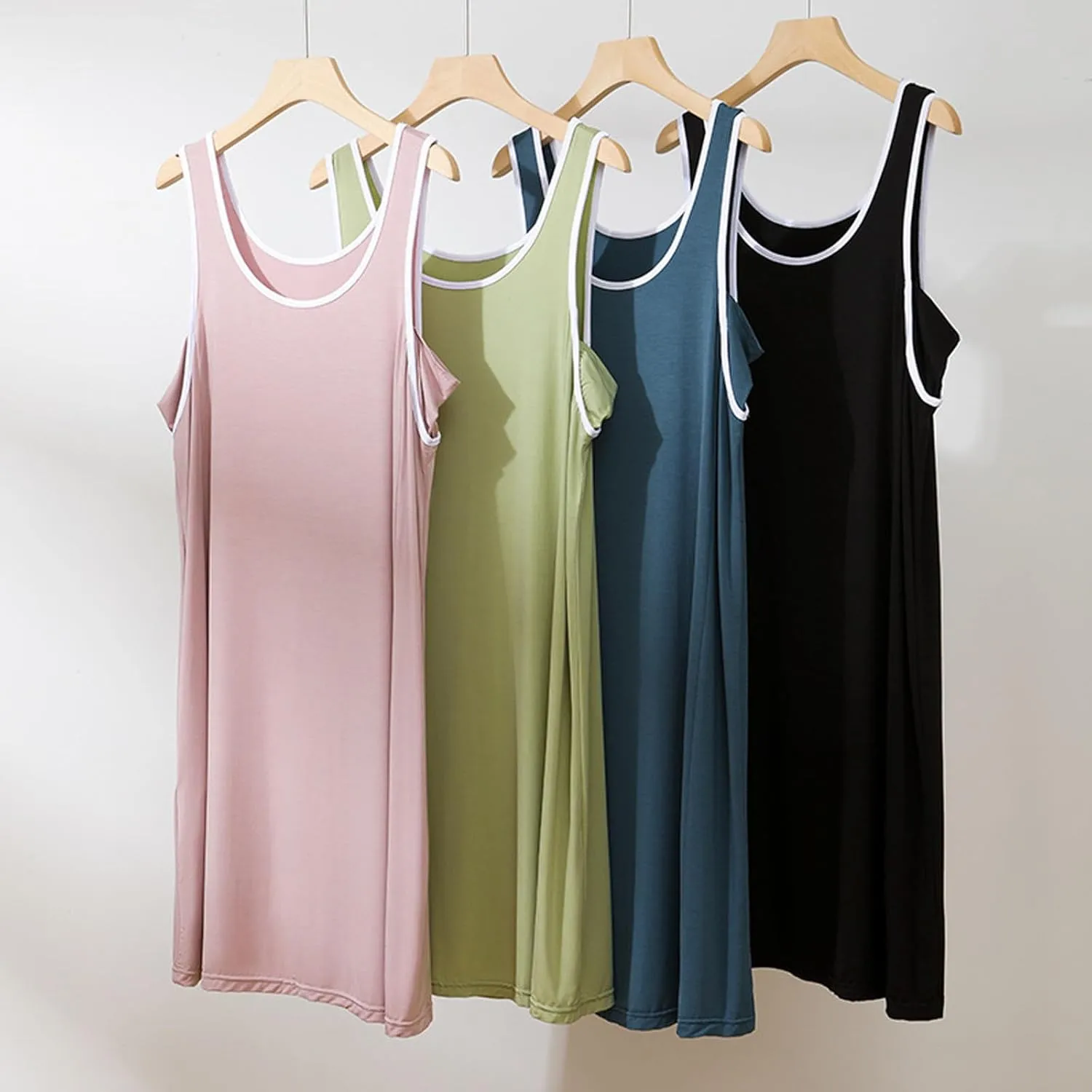HGps8w Womens Colorbblock Modal Tank Dress Casual Soft Sleeveless Chemise Nightgown Sleepwear Full Slips Pajamas Dress