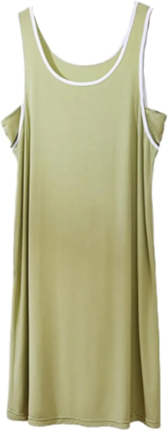 HGps8w Womens Colorbblock Modal Tank Dress Casual Soft Sleeveless Chemise Nightgown Sleepwear Full Slips Pajamas Dress