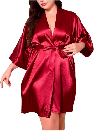 HGps8w Women's Plus Size Silk Robe Satin Kimono Bathrobe for Bride Bridesmaids Half Sleeve Bridal Party Wedding Loungewear