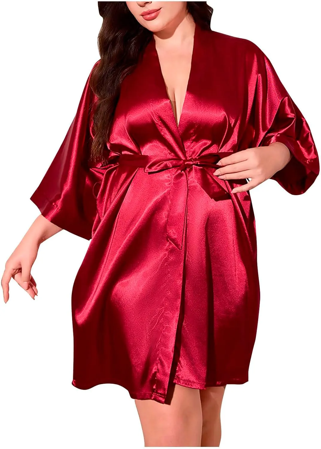 HGps8w Women's Plus Size Silk Robe Satin Kimono Bathrobe for Bride Bridesmaids Half Sleeve Bridal Party Wedding Loungewear