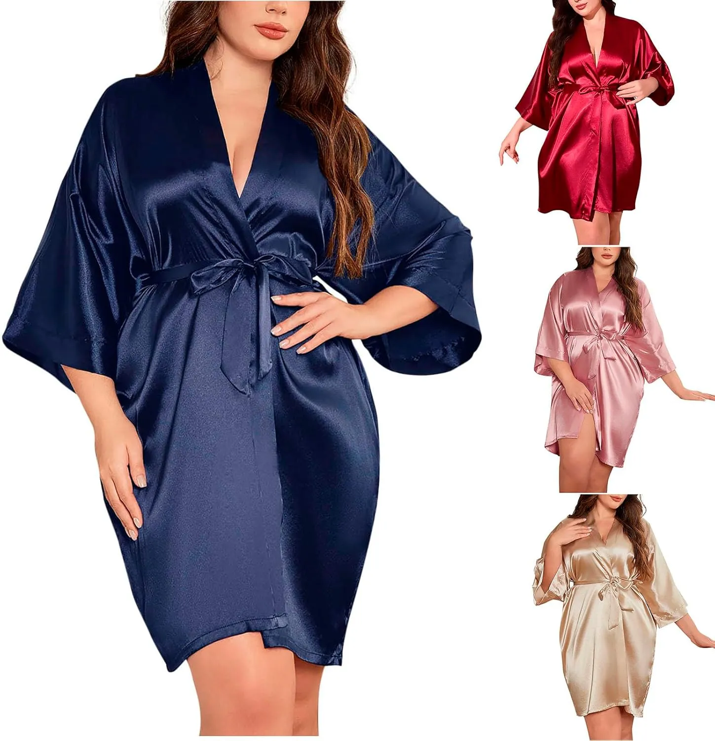 HGps8w Women's Plus Size Silk Robe Satin Kimono Bathrobe for Bride Bridesmaids Half Sleeve Bridal Party Wedding Loungewear