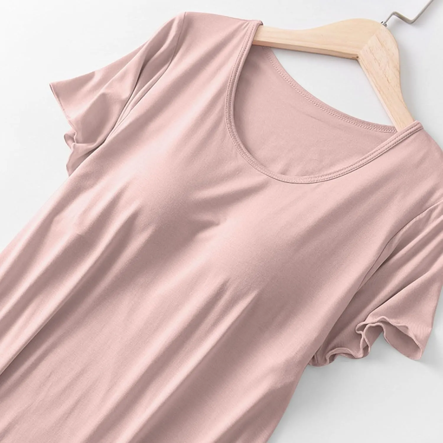 HGps8w Womens Summer V Neck Nightgown with Built in Shelf Bra, Short Sleeve Sleepwear Loose Soft Nightshirts Lounge Dress