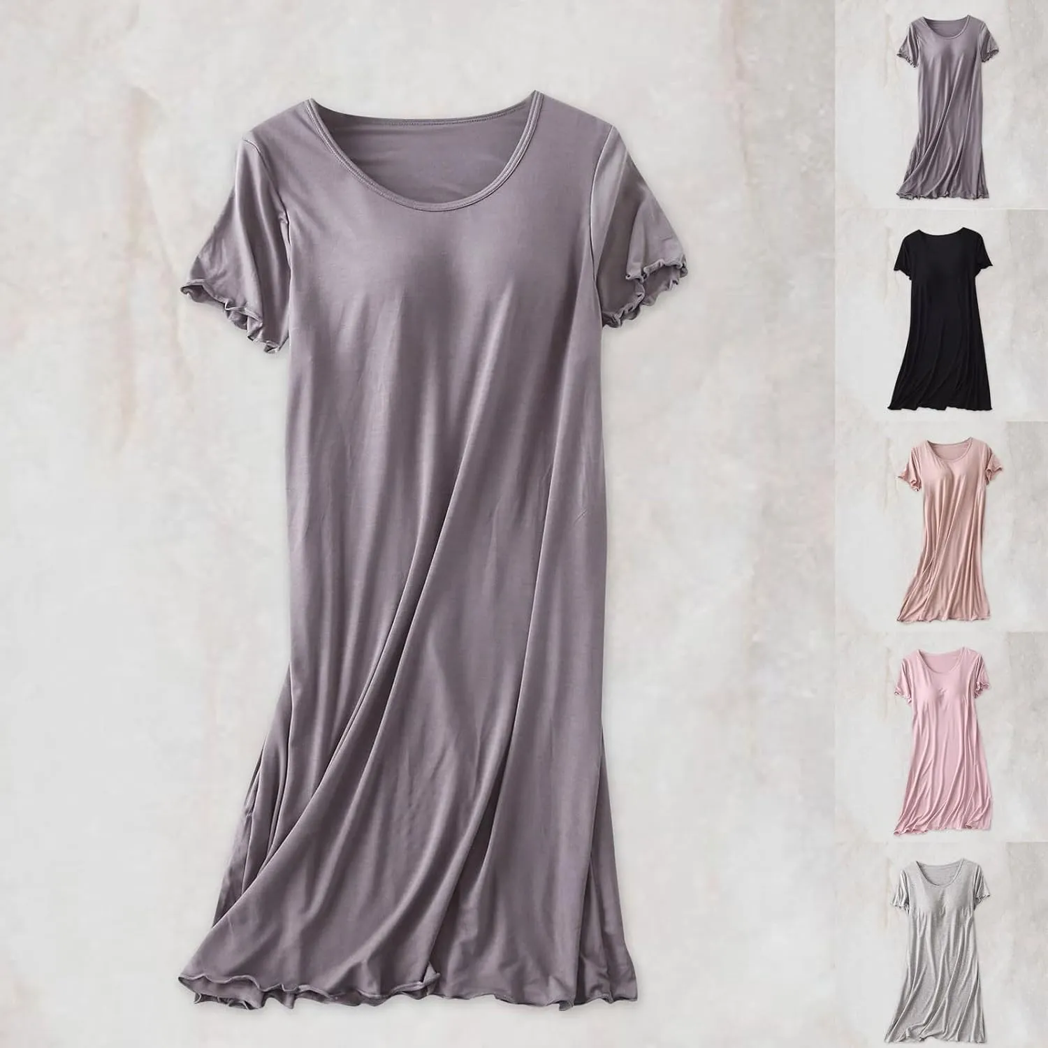 HGps8w Womens Summer V Neck Nightgown with Built in Shelf Bra, Short Sleeve Sleepwear Loose Soft Nightshirts Lounge Dress