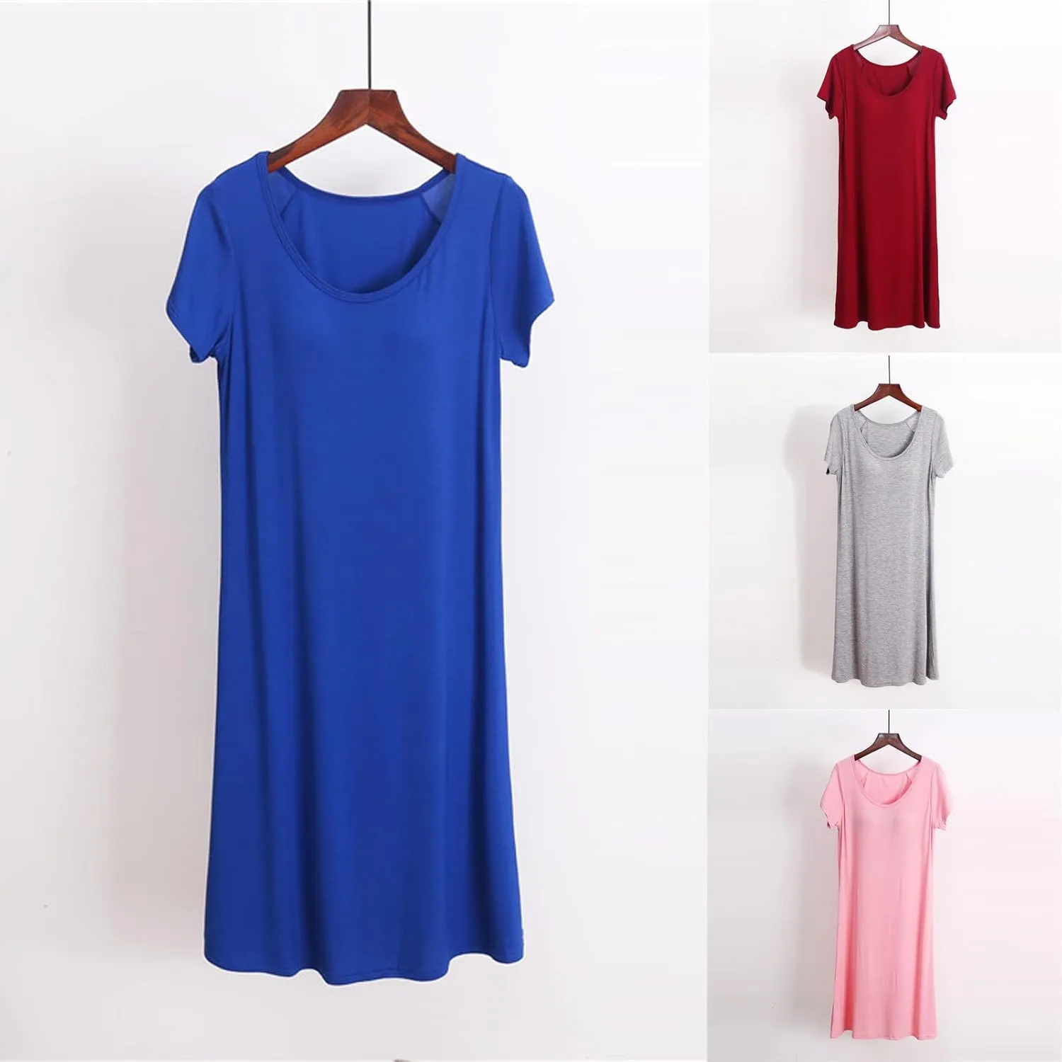 HGps8w Womens Summer V Neck Nightgown with Built in Shelf Bra, Short Sleeve Sleepwear Loose Soft Nightshirts Lounge Dress