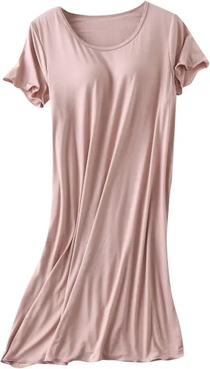 HGps8w Womens Summer V Neck Nightgown with Built in Shelf Bra, Short Sleeve Sleepwear Loose Soft Nightshirts Lounge Dress