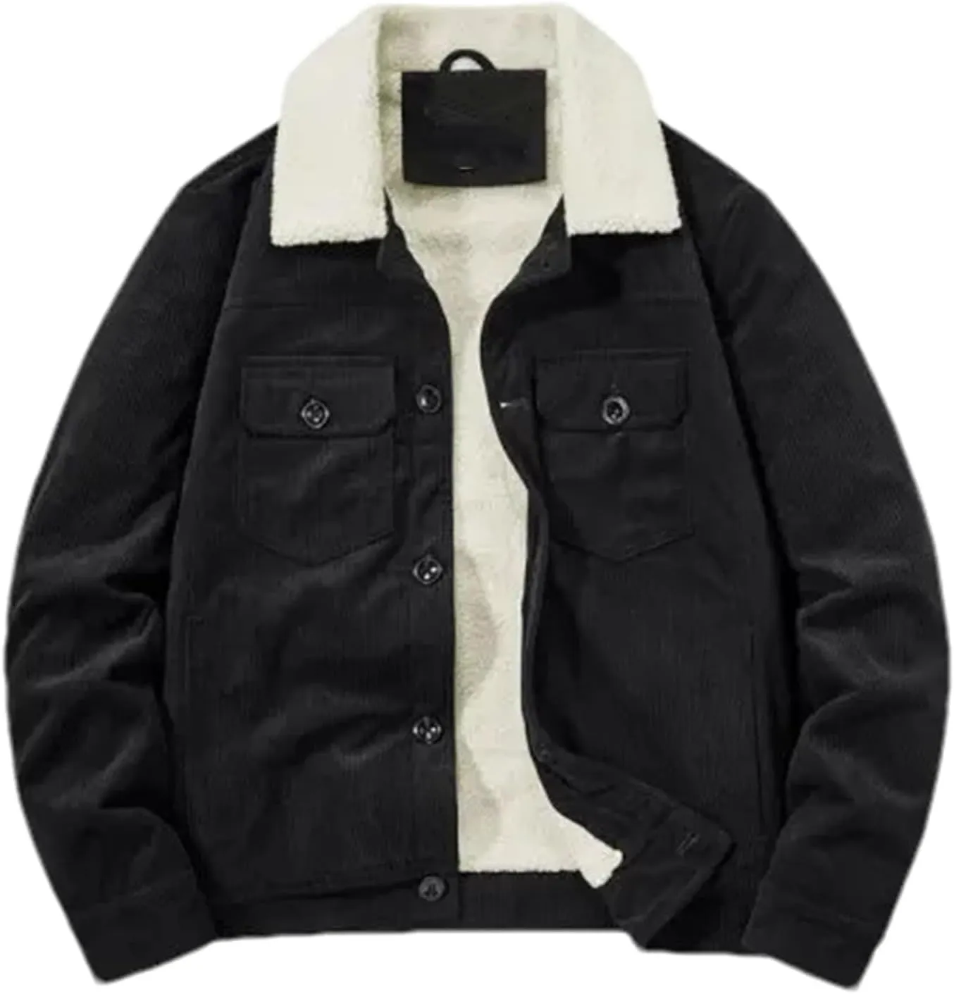 Hgvcfcv Men's Corduroy Thickened Warm Cotton-Padded Coat Fleece-Lined Brushed Single-Breasted Jackets
