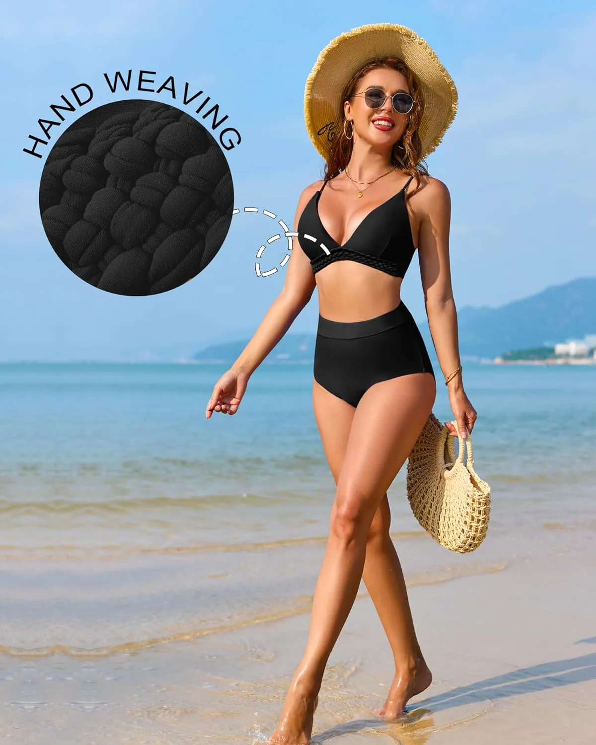 High Waisted Bikini Sets for Women Two Piece Swimsuit Tummy Control Bathing Suit Triangle Top Swim Suits