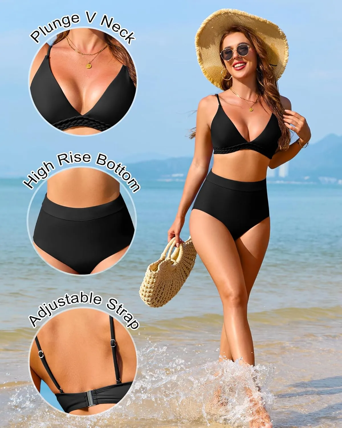 High Waisted Bikini Sets for Women Two Piece Swimsuit Tummy Control Bathing Suit Triangle Top Swim Suits