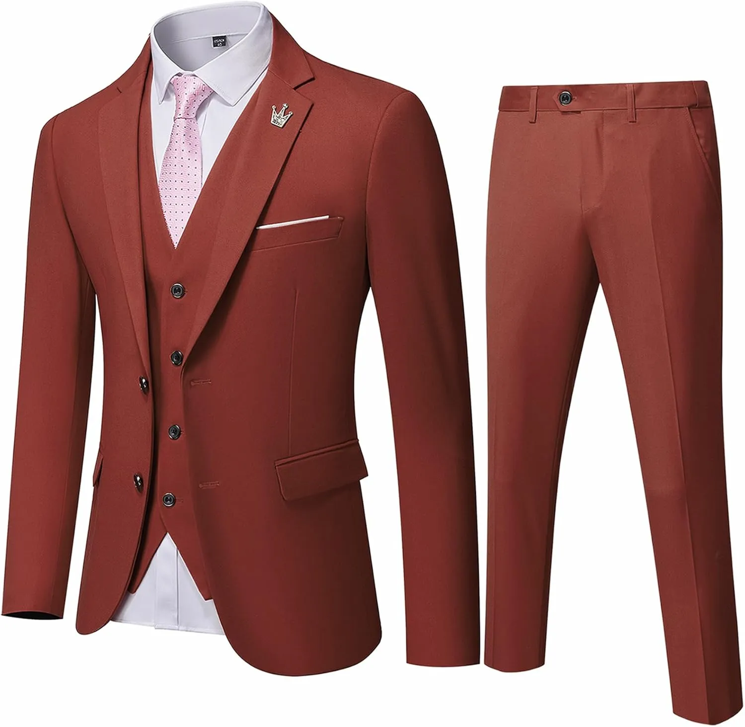 Hihawk Men's 3 Piece Suit with Stretch Fabric, Solid Slim Fit Two Button Suit Blazer Set, Jacket Vest Pants with Tie.