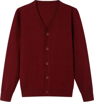 HILEELANG Kids Boy Girl School Uniform Cardigan Sweaters V-Neck Basic Solid Button Knitted Cardigan