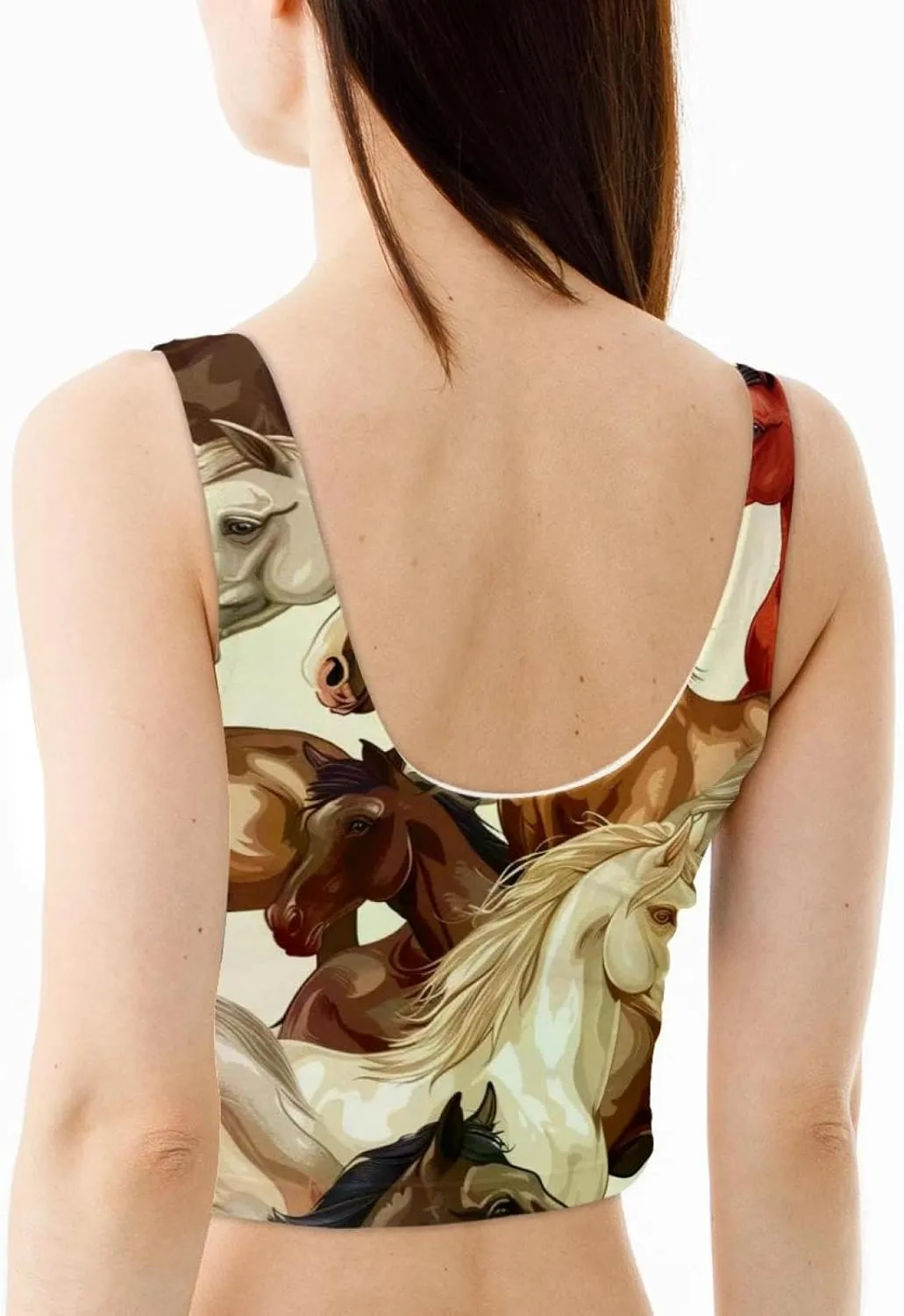 Horses Womens' Sports Bra, U Back Padded Sports Bra for Yoga Gym
