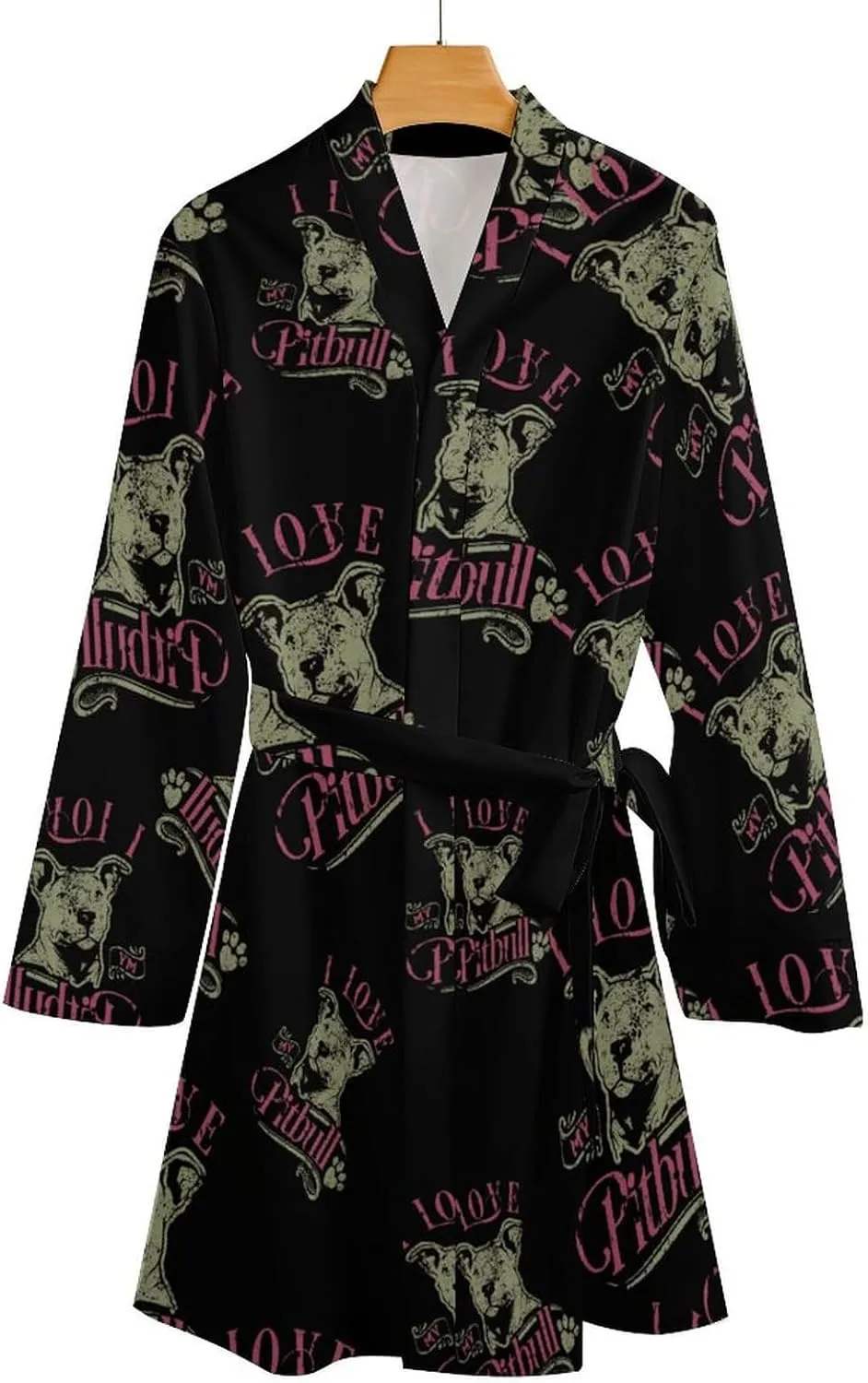 I Love My Pitbull Fashion Robes for Women Knee Length Long Sleeved Nightgown Spa Bathrobe Soft Bath Robe